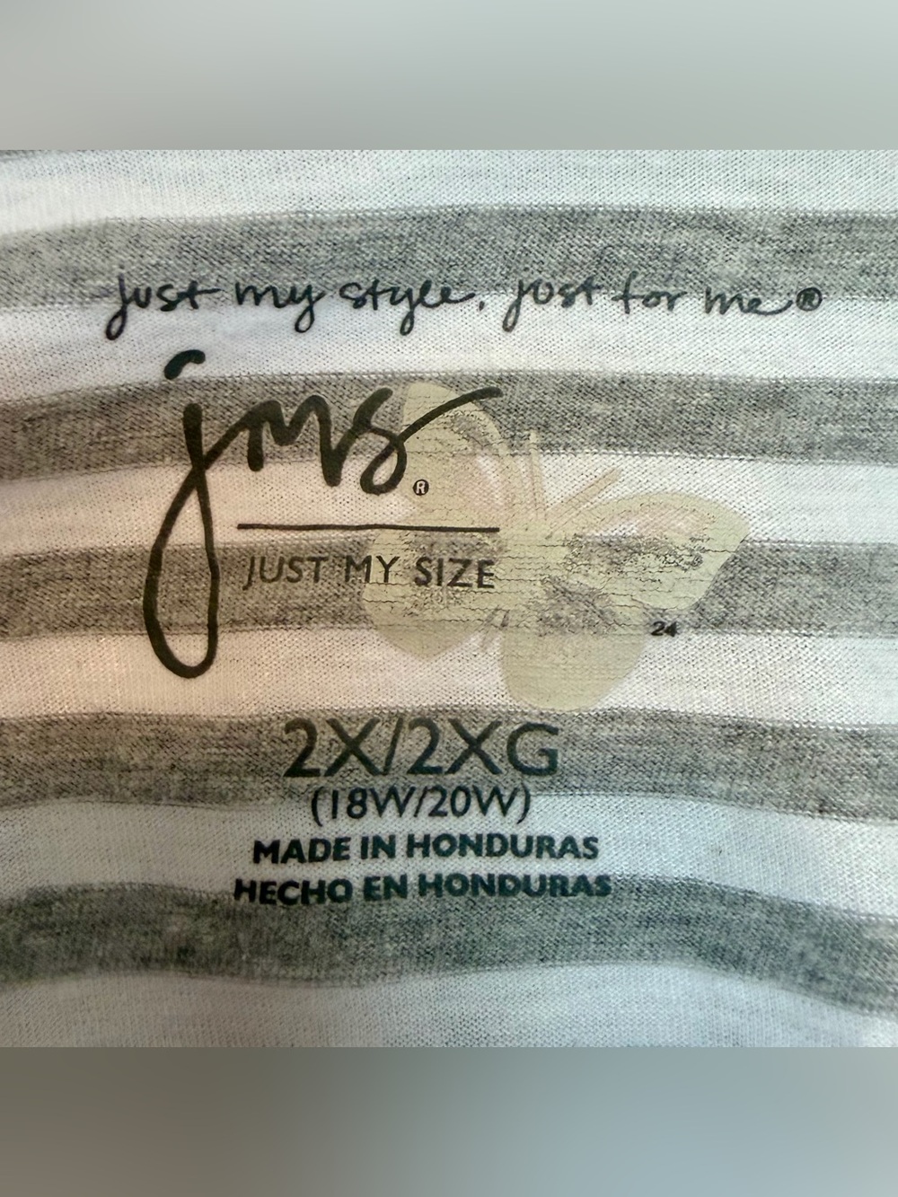 Just My Size Gray & White Striped 3/4 Length Raglan Sleeve Top | Size 2X - Picture 3 of 3
